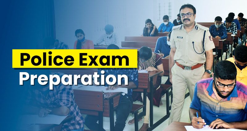 Picture showing someone studying diligently for their police exam.